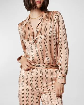 Ava Silk Polka-Dot Button-Down Shirt