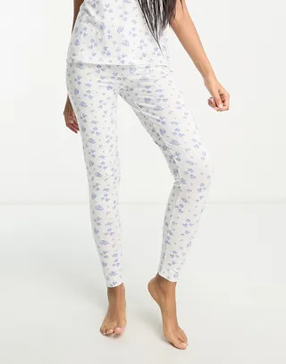 ASOS DESIGN mix & match ditsy floral pajama leggings in white
