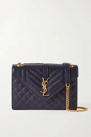 SAINT LAURENT - Envelope Medium Quilted Textured-leather Shoulder Bag - Blue