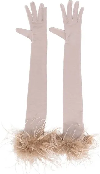 Feather-Trim Opera Gloves