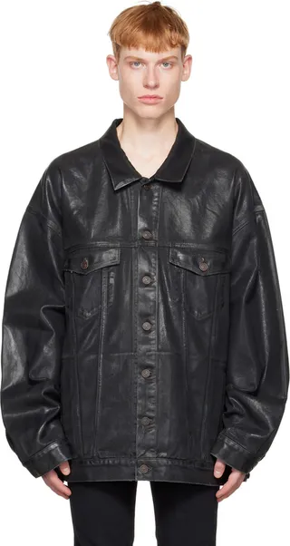 Balenciaga Black Distressed Denim Jacket