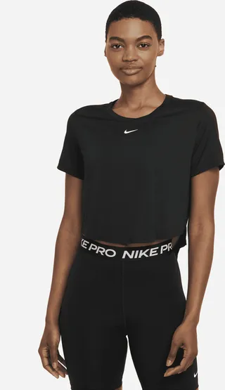 Nike Women's Dri-FIT One Standard Fit Short-Sleeve Cropped Top in Black