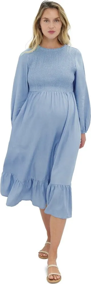 Ingrid & Isabel Maternity Meadow Chambray Midi Dress Light Wash Size M