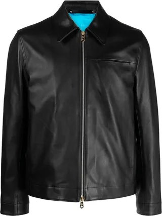 Point-Collar Leather Jacket