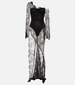 One-shoulder lace gown