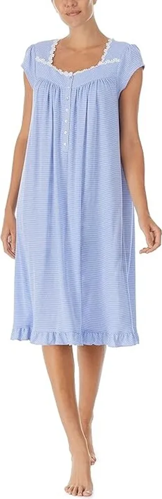 Eileen West Cap Sleeve Waltz Gown (Ocean Stripe) Women's Pajama