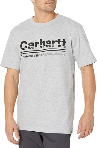 Carhartt Relaxed Fit Heavyweight Short Sleeve Outdoors Graphic T-Shirt (Heather Grey) Men's Clothing
