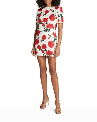 Rose Jacquard Sheath Mini Dress