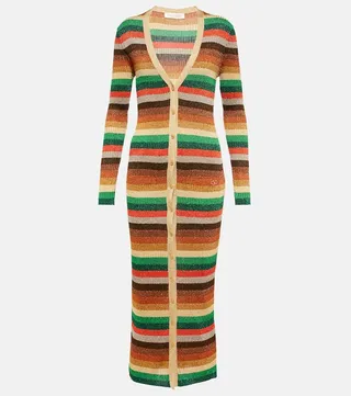 Lurex® striped V-neck midi dress