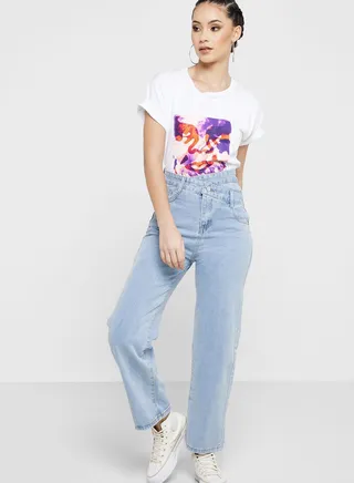 Overlap Detail Mom Jeans