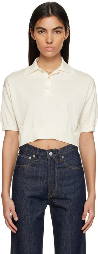 AURALEE White Three-Button Polo
