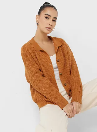 Puff Sleeve Buttoned Cardigan