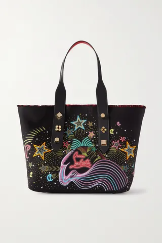 Christian Louboutin - Frangibus Medium Embellished Leather-trimmed Printed Canvas Tote - Black