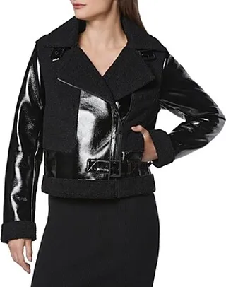 Andrew Marc Patent Faux Shearling Jacket