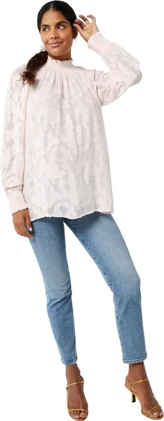 A Pea in the Pod Jacquard Peasant Balloon Sleeve Maternity Blouse Crystal Pink Medium
