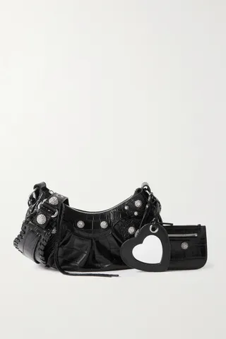 Balenciaga - Le Cagole Xs Embellished Croc-effect Leather Shoulder Bag - Black