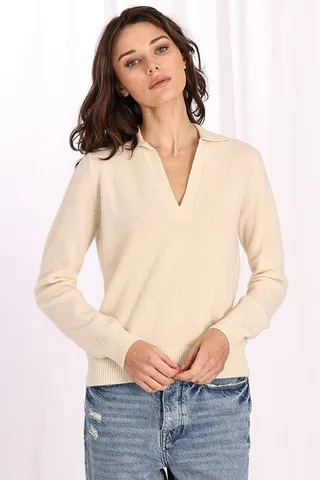 Minnie Rose 100% Cashmere Polo T-Shirt - Brown