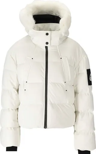 Moose Knuckles Eton White Short Hooded Down Jacket