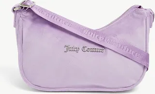 Womens Purple Logo-plaque Velour Shoulder bag