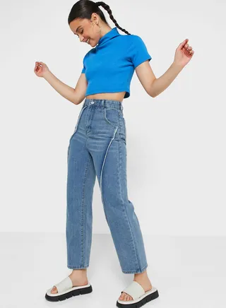 High-Waisted Straight Leg Jeans