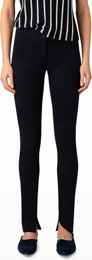 Suede Leather Skinny-Leg Slit-Hem Pants