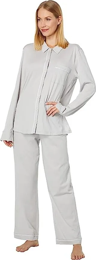 Skin Cecilia PJ Set in Organic Cotton (Pearl Grey) Women's Pajama Sets