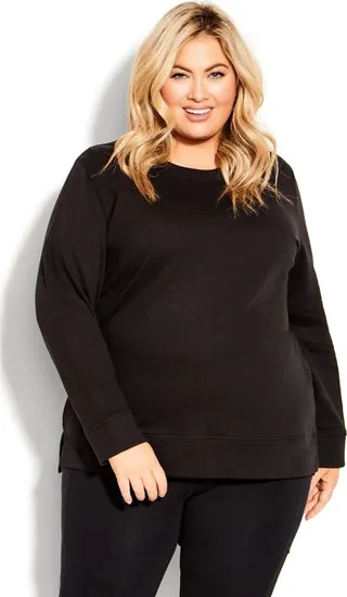 AVENUE Womens Plus Long Sleeve Crew Blouse - Black 20W