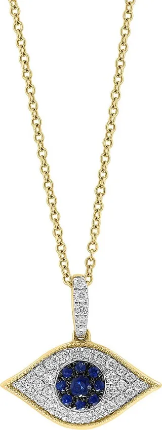 14K Yellow Gold Diamond & Sodalite Evil Eye Pendant Necklace