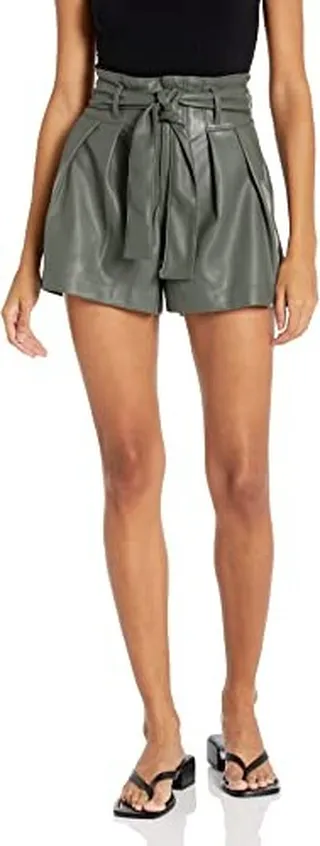 [BLANKNYC] Womens Luxury Clothing High-Rise Leather Short with Self Tie