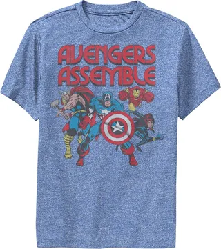 Boy's Marvel Comic Avengers Assemble Performance Tee - Royal Blue Heather - X Large