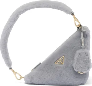 Mini Triangle Logo Shearling Shoulder Bag