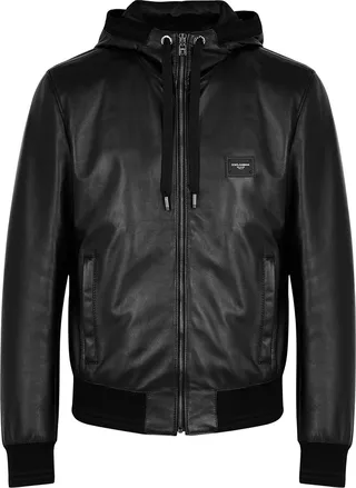 Dolce & Gabbana Black Leather Bomber Jacket