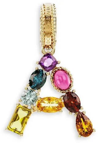 Rainbow Alphabet 18K Yellow Gold & Multi Gemstone Initial A Charm