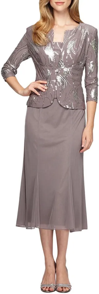 Sequin Midi Dress with Jacket