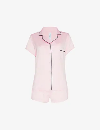 Womens Pale Pink Black Abigail Relaxed-fit Satin Pyjamas