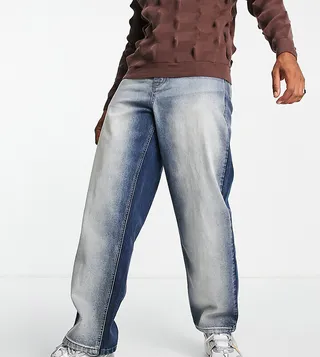 COLLUSION x014 baggy jeans with extreme bleach wash in blue