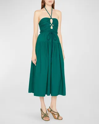 Emmaline Halter Pintuck Poplin Midi Dress