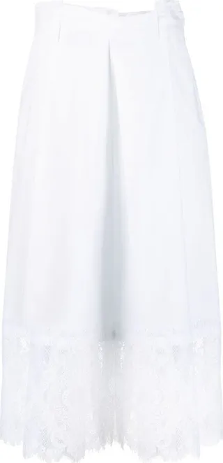 Floral-Lace Belted Cropped Trousers