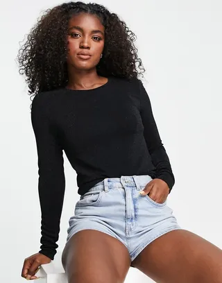 Pieces Narita long sleeve jersey top in black