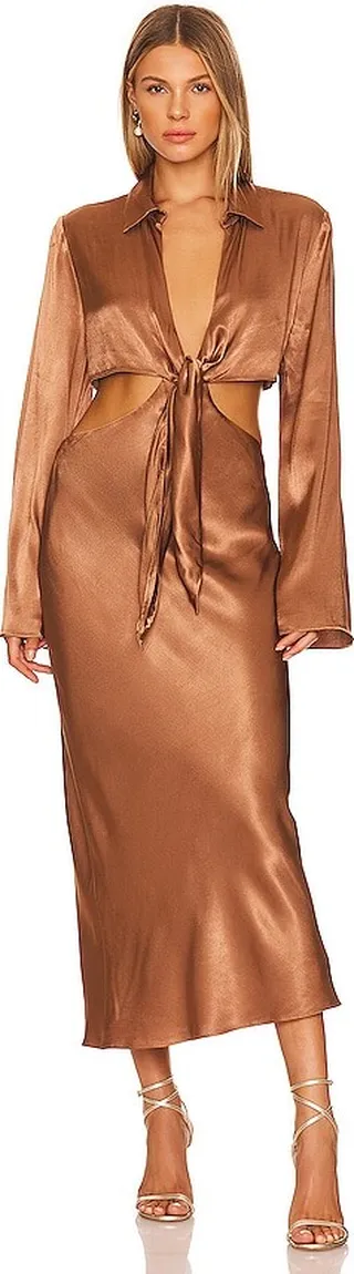 Felicity Long Sleeve Tie Front Midi Dress