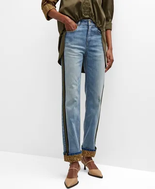 Carl Side-Stripe Slim-Leg Rolled Jeans