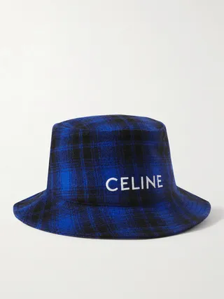 Logo-Embroidered Checked Wool-Blend Flannel Bucket Hat