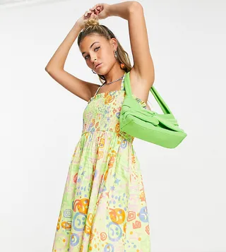 COLLUSION abstract printed shirred mini dress in multi