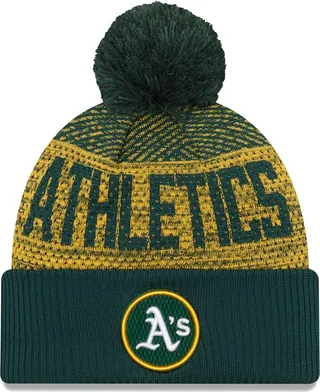 Men's New Era Green Oakland Athletics Authentic Collection Sport Cuffed Knit Hat with Pom