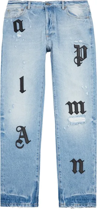 Palm Angels Logo-appliquéd Distressed Slim-leg Jeans