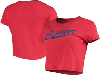 Women's New Era Red La Clippers Brushed Jersey Cropped T-shirt