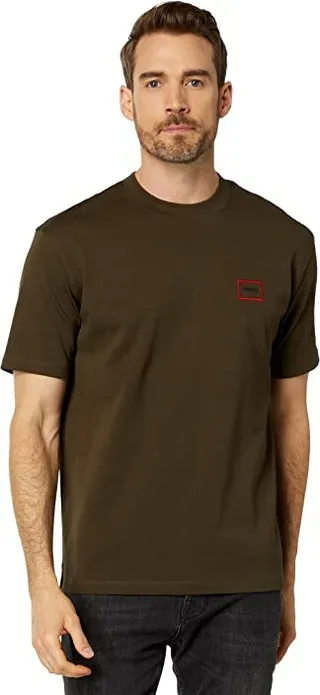 BOSS Dosmos Red Outline Jersey T-Shirt (Dark Green) Men's Clothing