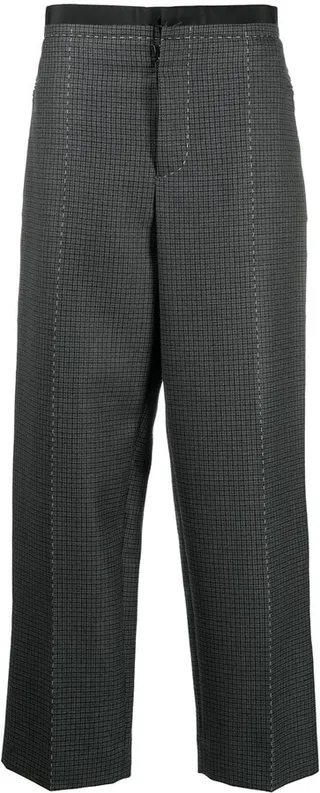 Wool Check Straight Trousers