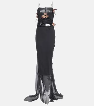 x Kim butterfly-applique silk gown