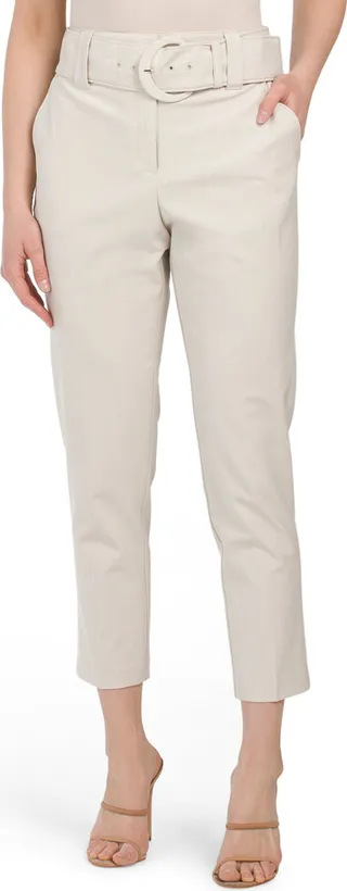 Skinny High Rise Pants With Elastic Back And Belt